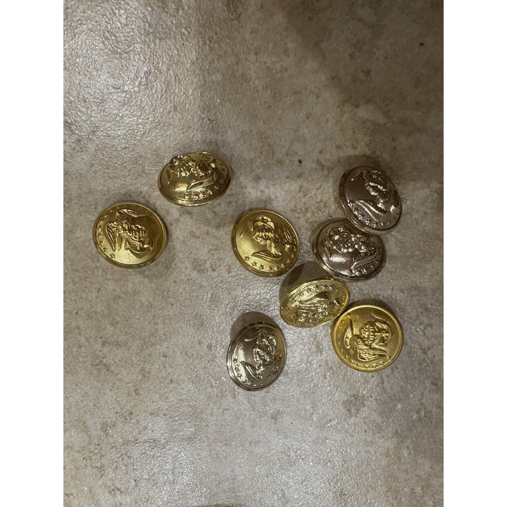 Lot 8 U.S. Military‎ Buttons EAGLE WATERBURY Military Uniform Vintage Gold Toned